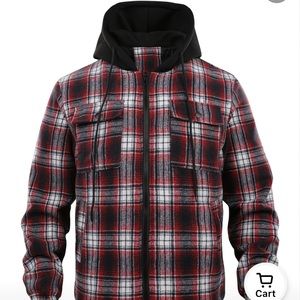 Revess Black and Red Plaid Button Down Hooded Long Sleeve Shirt.  NWT
